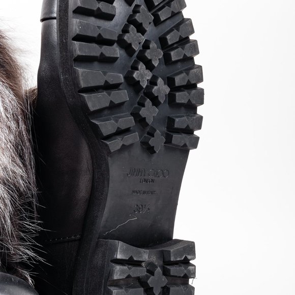 Jimmy Choo Dana Black Leather Grey Fur Boots - Picture 5 of 9